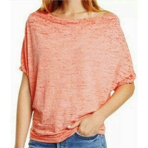FREE PEOPLE WE THE FREE Astrid Neck Burnout Oversized Top in Lotus Red Boho L